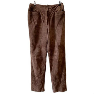 Vintage Suede Leather Pants High Waisted Straight Leg  Chocolate Brown Size 10